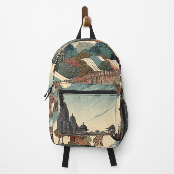 Item preview, Pune India Ukiyo-e Landscape – Shaniwar Wada, Hills & Pastel Edo Art designed and sold by Vandy Fullam.