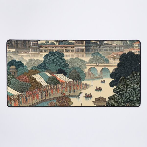 Item preview, Pune India Ukiyo-e Landscape – Shaniwar Wada, Hills & Pastel Edo Art designed and sold by Vandy Fullam.