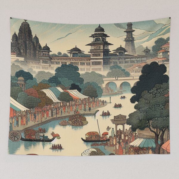 Item preview, Pune India Ukiyo-e Landscape – Shaniwar Wada, Hills & Pastel Edo Art designed and sold by Vandy Fullam.