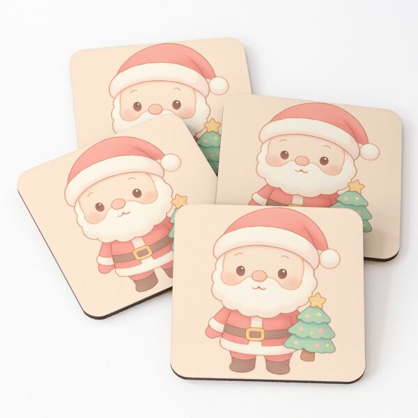 Item preview, Kawaii Santa with Christmas Tree by Modern Mojo | Cute Pastel Holiday Art | Adorable Christmas Illustration designed and sold by Modern-Mojo.