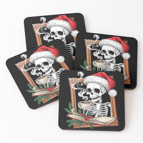 Item preview, Skeleton Santa Hat Reading Book Coffee Christmas Bookworm  designed and sold by CombatTask.