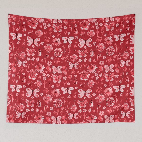 Item preview, Summer pattern with butterfly, beetle, flowers in red. designed and sold by bokasin.