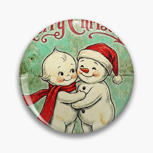 Item preview, Vintage Merry Christmas: Cute Snowman & Retro Baby Doll Hug designed and sold by Hen-C-Art.