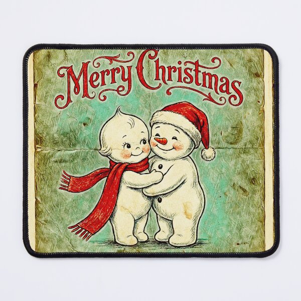 Item preview, Vintage Merry Christmas: Cute Snowman & Retro Baby Doll Hug designed and sold by Hen-C-Art.