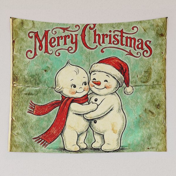 Item preview, Vintage Merry Christmas: Cute Snowman & Retro Baby Doll Hug designed and sold by Hen-C-Art.