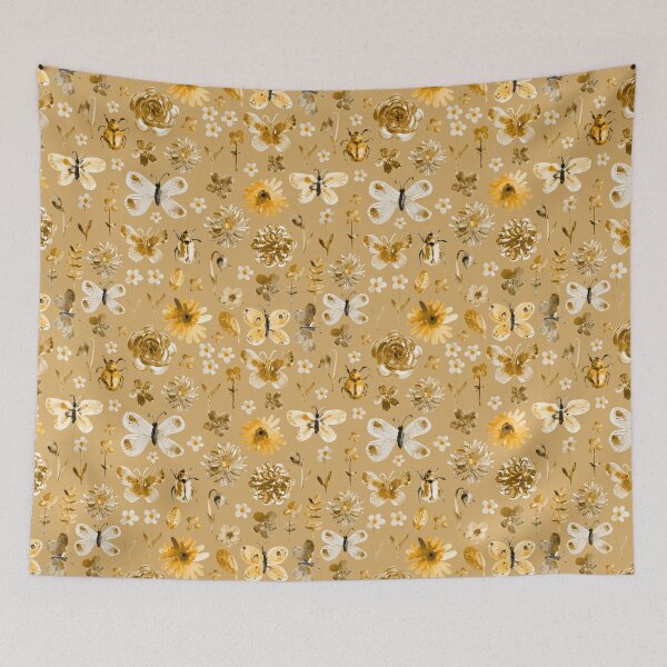 Item preview, Summer pattern with butterfly, beetle, flowers in yellow. designed and sold by bokasin.