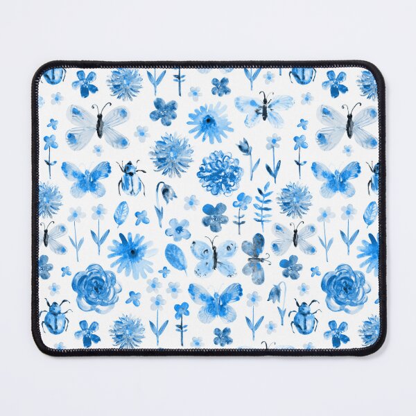 Item preview, Summer pattern with butterfly, beetle, flowers in blue. designed and sold by bokasin.