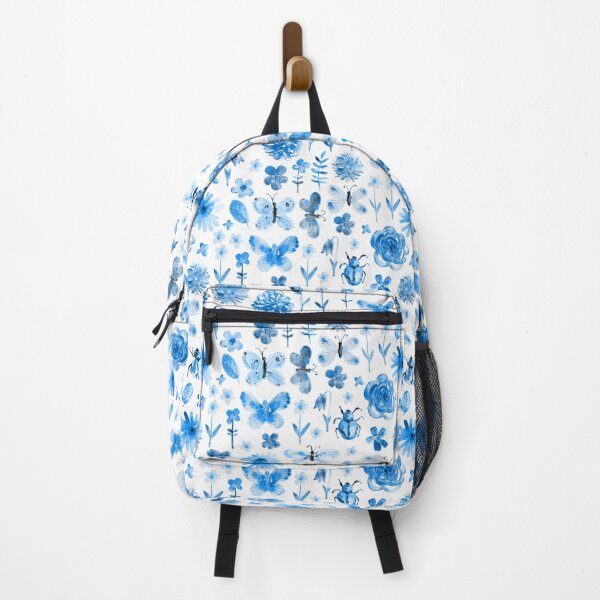 Item preview, Summer pattern with butterfly, beetle, flowers in blue. designed and sold by bokasin.