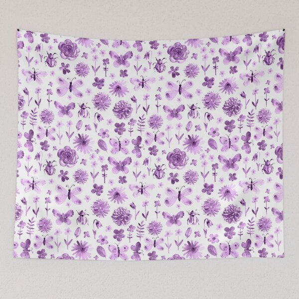 Item preview, Summer pattern with butterfly, beetle, flowers in purple. designed and sold by bokasin.
