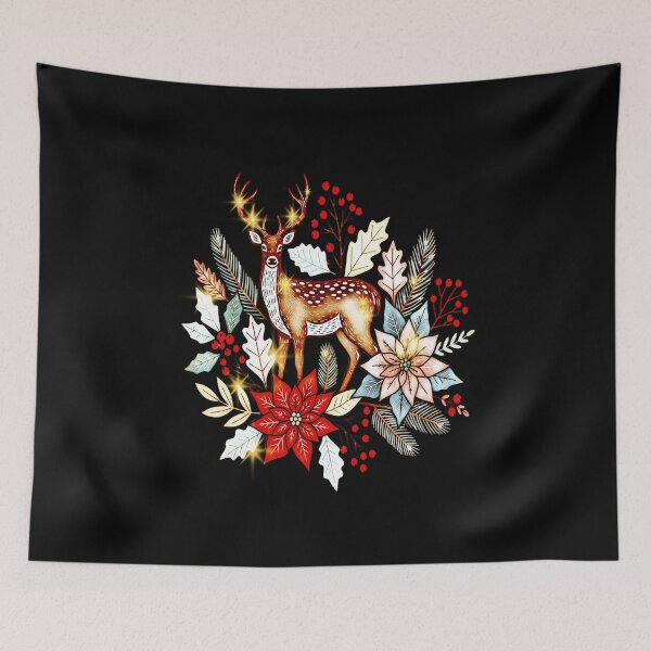 Item preview, Woodland Deer Poinsettia Christmas Florals designed and sold by creativerooney.
