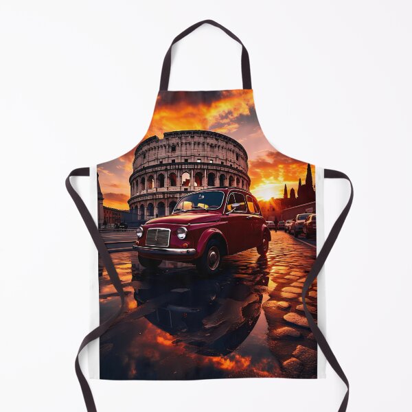 Item preview, Retro Italian car glowing under dramatic Colosseum evening sky designed and sold by RevUpDesign.