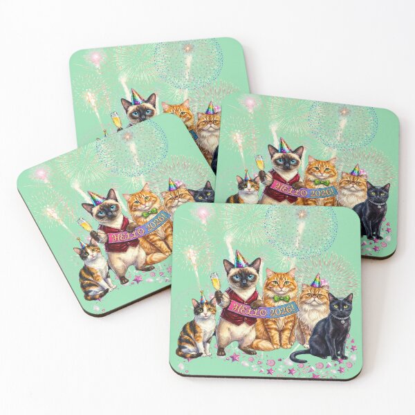 Item preview, Cute Cat Gang Party Hello New Year 2026 | Five Cats Squad Fireworks Celebration designed and sold by E-SarnEdge.
