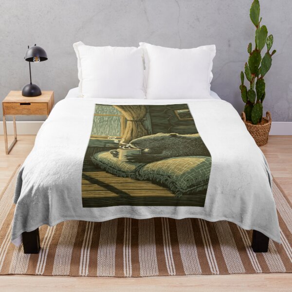 Item preview, Supremely Relaxed Capybara Cozy Cabin Linocut Art Print, Cute Animal Mug Illustration designed and sold by MadeByACJ.