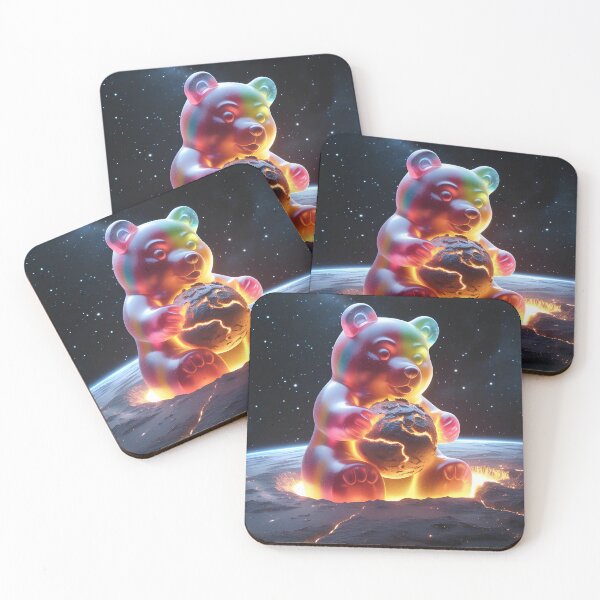 Item preview, Cosmic Rainbow Gummy Bear Holding a Cracked Planet – Surreal Sci-Fi Art designed and sold by Nickyayee.