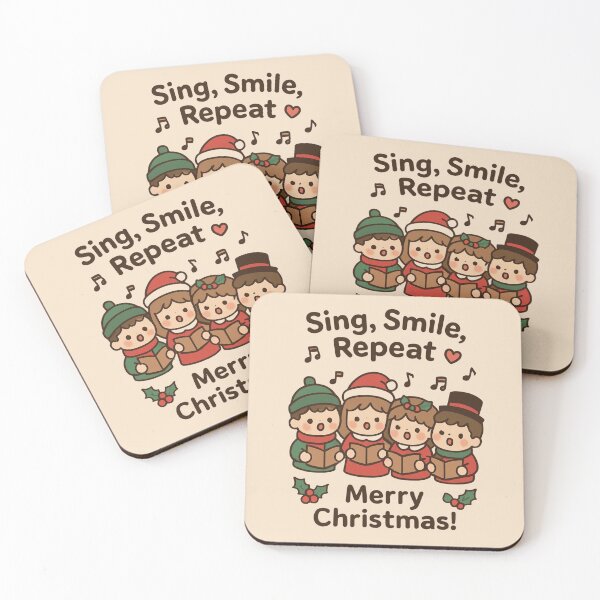 Item preview, Sing Smile Repeat Merry Christmas by Modern Mojo | Cute Carolers Christmas Art | Festive Holiday Choir Design designed and sold by Modern-Mojo.