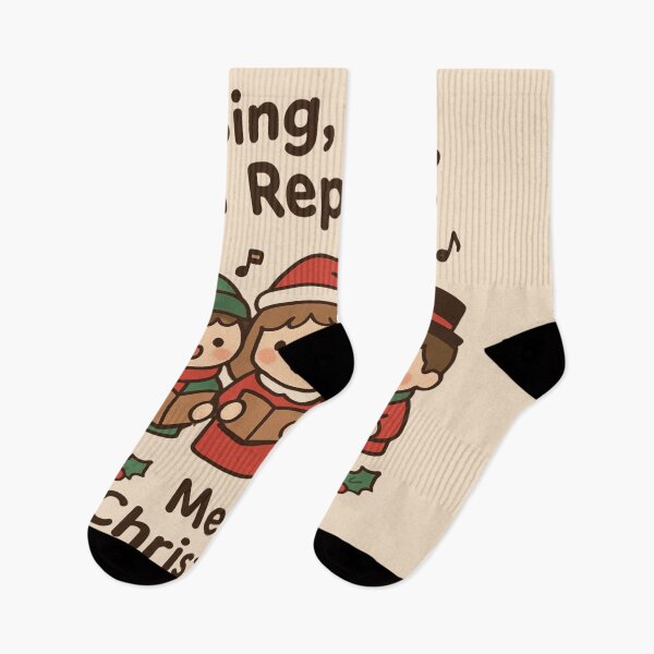Item preview, Sing Smile Repeat Merry Christmas by Modern Mojo | Cute Carolers Christmas Art | Festive Holiday Choir Design designed and sold by Modern-Mojo.