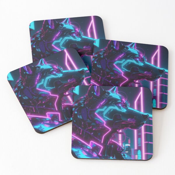 Item preview, Neon Cyber Wolf Sentinel — Futuristic Synthwave Cyberpunk Guardian Art designed and sold by Visualynx.