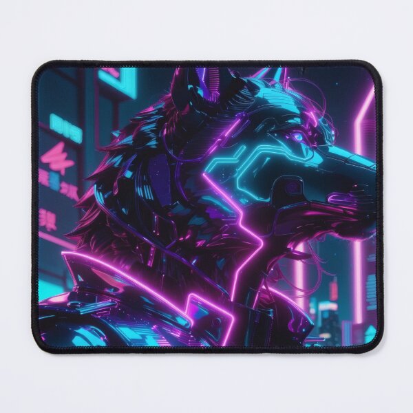 Item preview, Neon Cyber Wolf Sentinel — Futuristic Synthwave Cyberpunk Guardian Art designed and sold by Visualynx.
