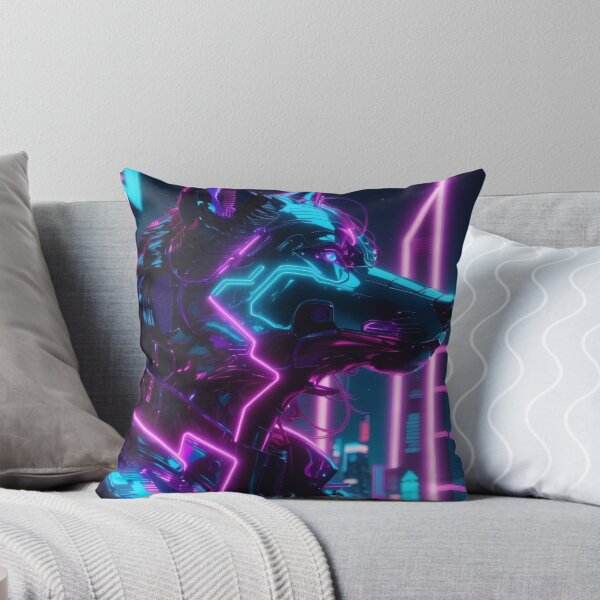 Item preview, Neon Cyber Wolf Sentinel — Futuristic Synthwave Cyberpunk Guardian Art designed and sold by Visualynx.