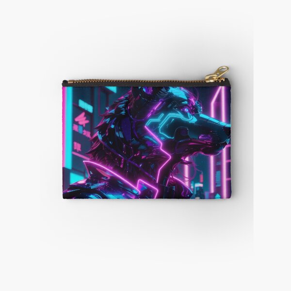 Item preview, Neon Cyber Wolf Sentinel — Futuristic Synthwave Cyberpunk Guardian Art designed and sold by Visualynx.