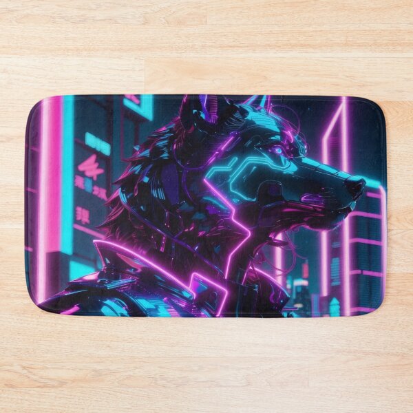 Item preview, Neon Cyber Wolf Sentinel — Futuristic Synthwave Cyberpunk Guardian Art designed and sold by Visualynx.
