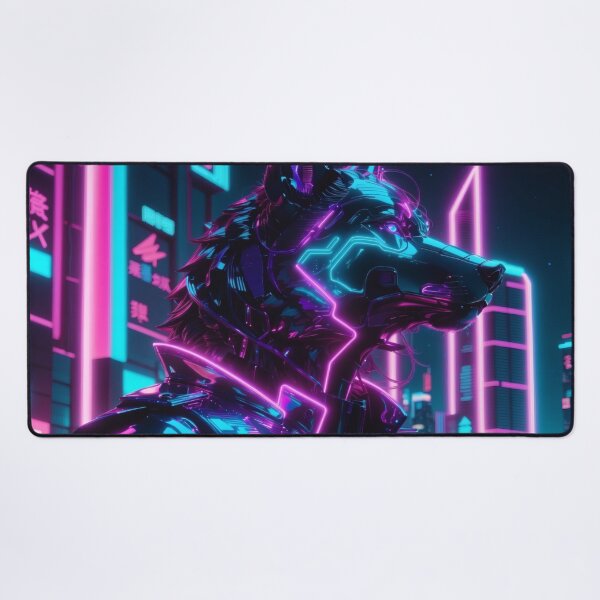Item preview, Neon Cyber Wolf Sentinel — Futuristic Synthwave Cyberpunk Guardian Art designed and sold by Visualynx.