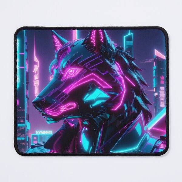 Item preview, Neon Cyber Wolf Sentinel — Futuristic Synthwave Cyberpunk Guardian Art designed and sold by Visualynx.