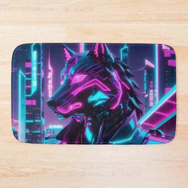 Item preview, Neon Cyber Wolf Sentinel — Futuristic Synthwave Cyberpunk Guardian Art designed and sold by Visualynx.