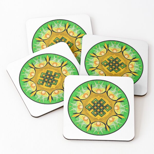 Item preview, Samsara Knot Mandala – Green & Gold Renewal designed and sold by Portal Mandalas.
