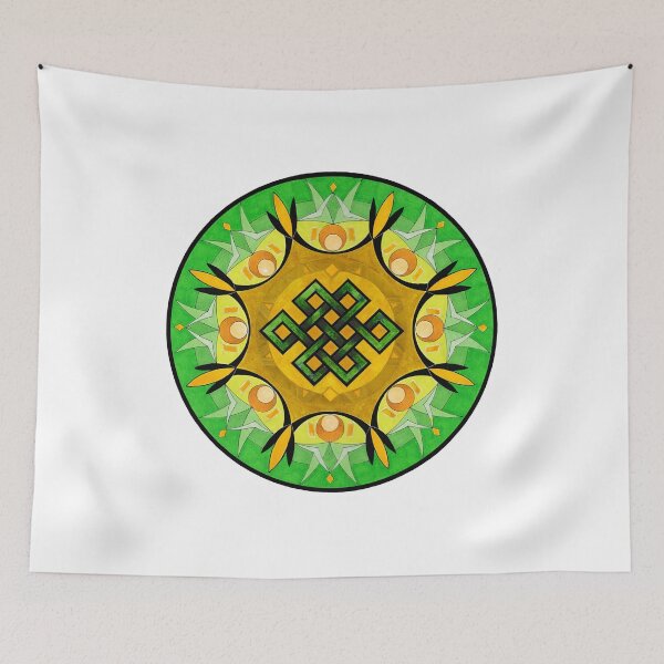 Item preview, Samsara Knot Mandala – Green & Gold Renewal designed and sold by Portal Mandalas.