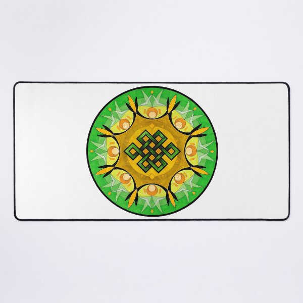 Item preview, Samsara Knot Mandala – Green & Gold Renewal designed and sold by Portal Mandalas.