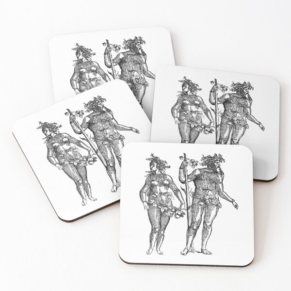 Item preview, 'Wild Man & Wild Woman' Hans Guldenmond Woodcut (black) designed and sold by Larkwort.