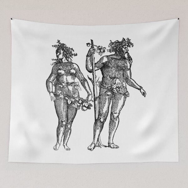 Item preview, 'Wild Man & Wild Woman' Hans Guldenmond Woodcut (black) designed and sold by Larkwort.