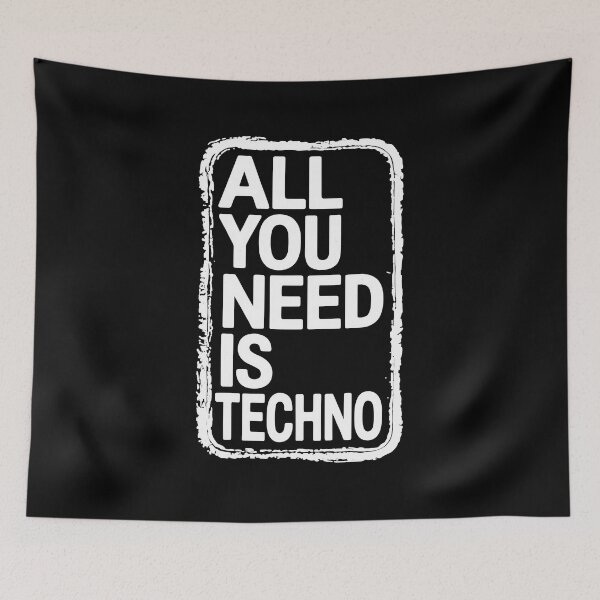 Item preview, ALL YOU NEED IS TECHNO – Distressed Retro Raver T-Shirt for EDM Lovers designed and sold by paulo silveira.