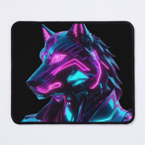 Item preview, Neon Cyber Wolf Sentinel — Futuristic Synthwave Cyberpunk Guardian Art designed and sold by Visualynx.