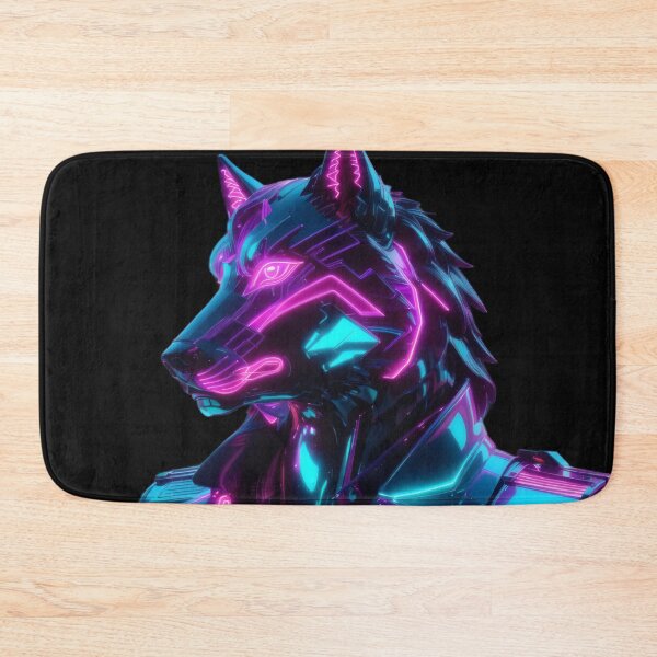 Item preview, Neon Cyber Wolf Sentinel — Futuristic Synthwave Cyberpunk Guardian Art designed and sold by Visualynx.