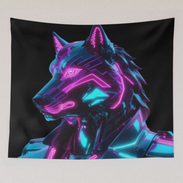 Item preview, Neon Cyber Wolf Sentinel — Futuristic Synthwave Cyberpunk Guardian Art designed and sold by Visualynx.