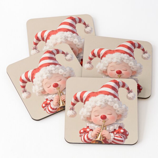 Item preview, Cute Baby Clown with Red Polka Dot Costume Playing Trumpet – Whimsical Illustration designed and sold by Nickyayee.