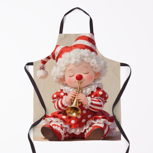 Item preview, Cute Baby Clown with Red Polka Dot Costume Playing Trumpet – Whimsical Illustration designed and sold by Nickyayee.