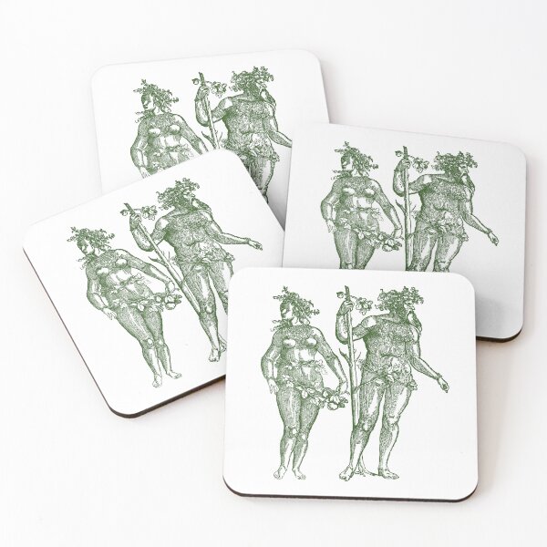 Item preview, Wild Man & Wild Woman' Hans Guldenmond Woodcut (green) designed and sold by Larkwort.