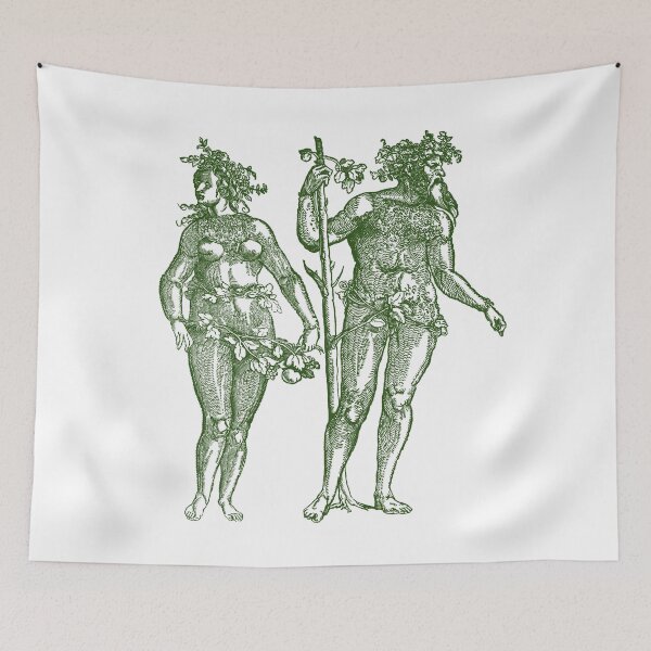 Item preview, Wild Man & Wild Woman' Hans Guldenmond Woodcut (green) designed and sold by Larkwort.