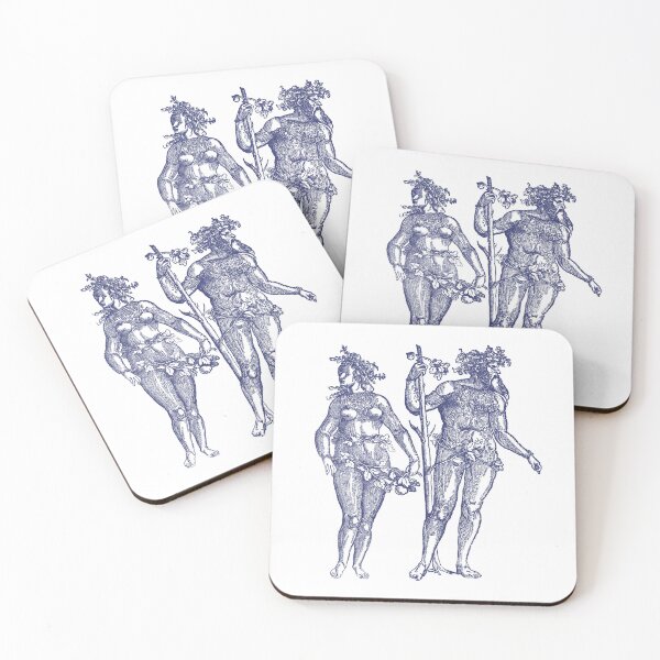 Item preview, Wild Man & Wild Woman' Hans Guldenmond Woodcut (indigo blue) designed and sold by Larkwort.