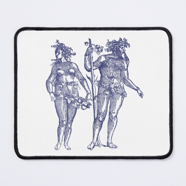 Item preview, Wild Man & Wild Woman' Hans Guldenmond Woodcut (indigo blue) designed and sold by Larkwort.