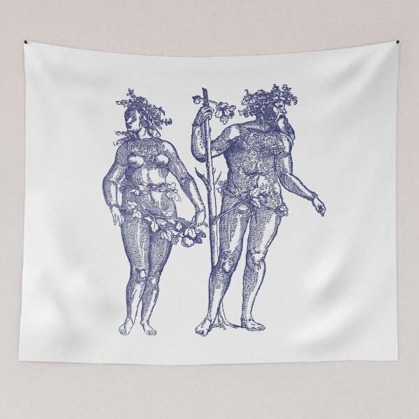 Item preview, Wild Man & Wild Woman' Hans Guldenmond Woodcut (indigo blue) designed and sold by Larkwort.
