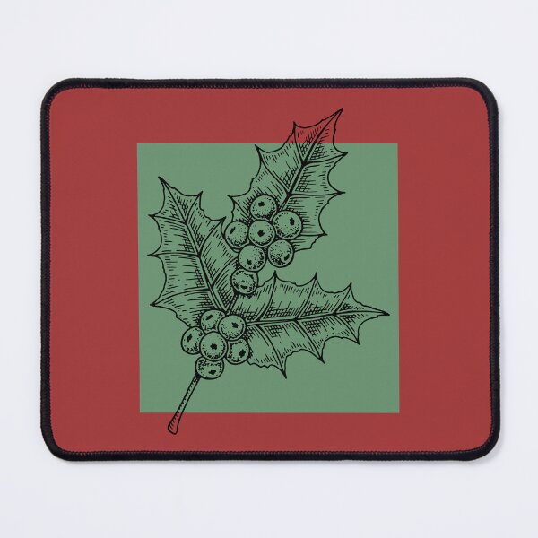 Item preview, Vintage Drawing of Holly on Green Square - Christmas! designed and sold by YonderAndBeyond.