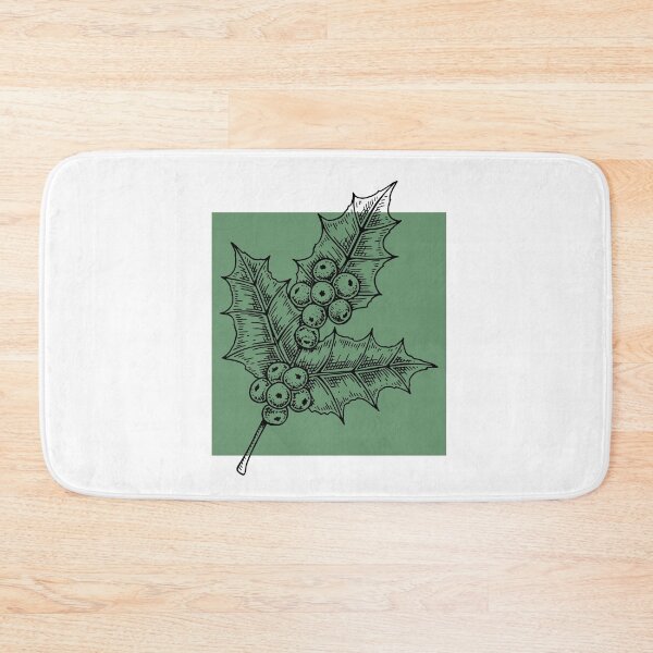 Item preview, Vintage Drawing of Holly on Green Square - Christmas! designed and sold by YonderAndBeyond.