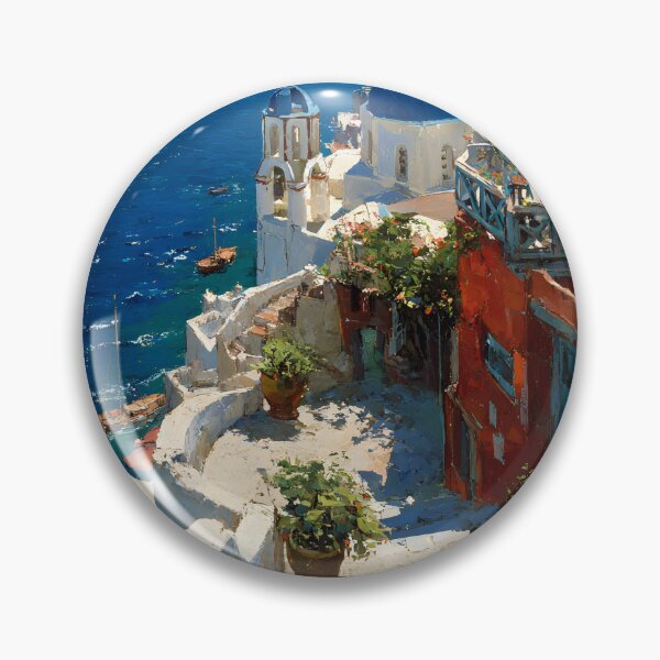Item preview, Sunlit Greek Stairway with Blue Domes by the Sea designed and sold by daila70.