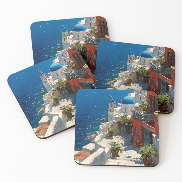 Item preview, Sunlit Greek Stairway with Blue Domes by the Sea designed and sold by daila70.