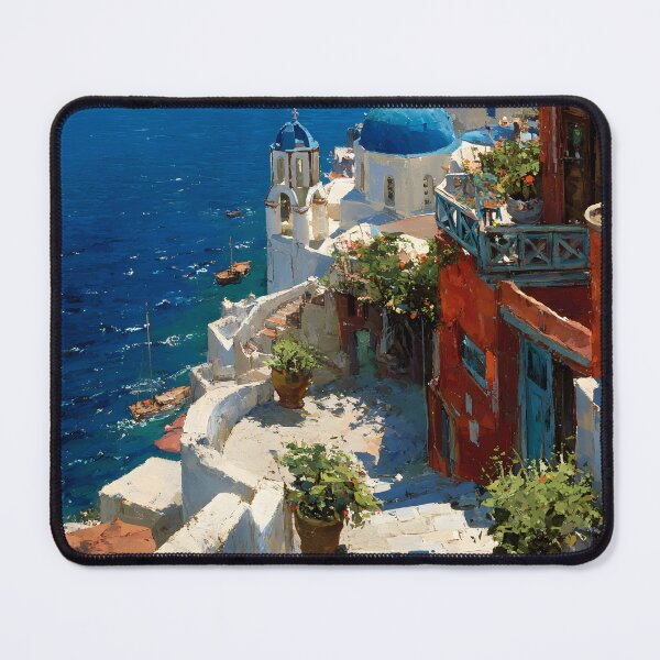 Item preview, Sunlit Greek Stairway with Blue Domes by the Sea designed and sold by daila70.