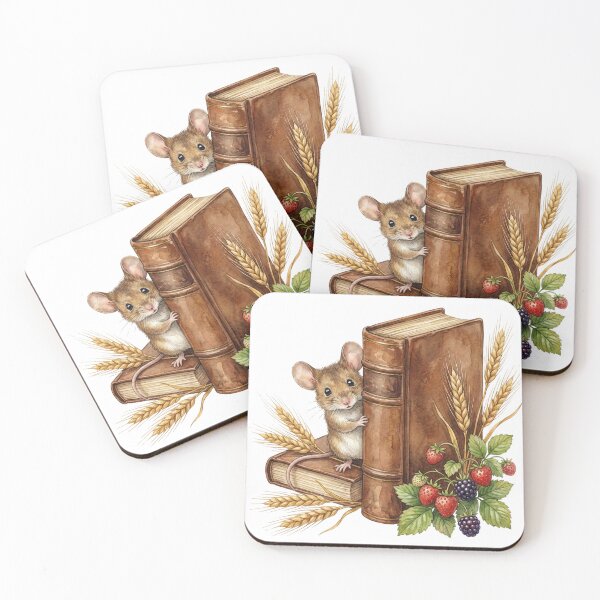Item preview, Cute Library Mouse Vintage Books Wheat Watercolor designed and sold by EverBranz-stor.